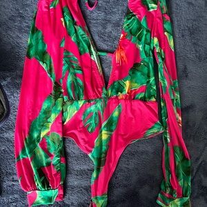 Forever 21 Fuchsia and Green Tropical Bodysuit